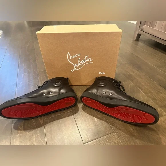 Gently used Authentic Black Christian  Lou louis flat calf Christian Louboutin Leather Louis Junior Sneakers - Size 9.5  main image 4